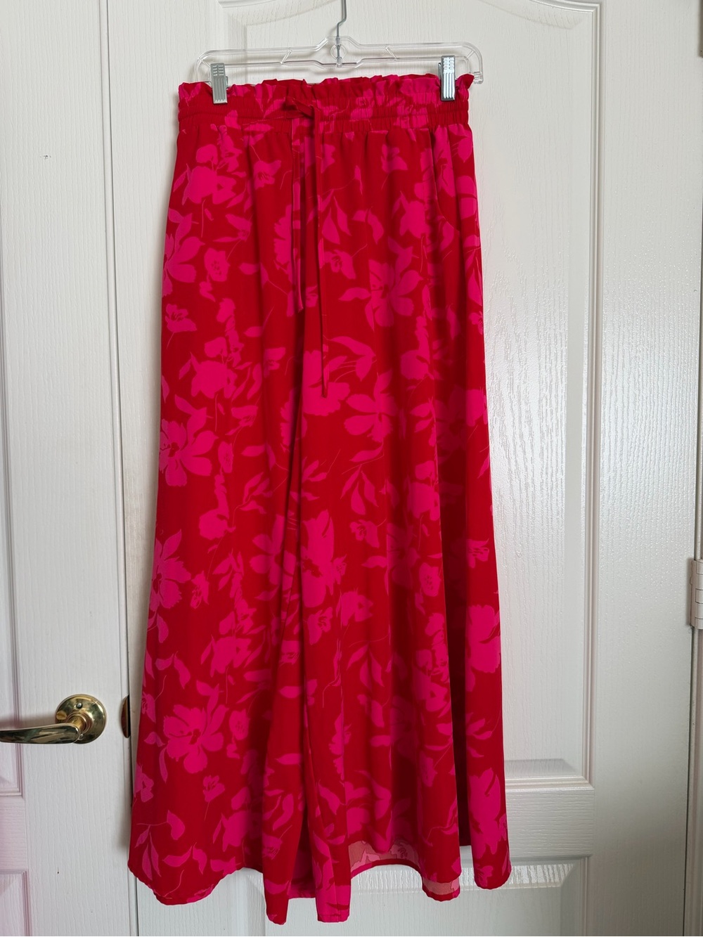 BTFBM Pink Red Floral Palazzo Pants M Wide Leg Flowy Boho